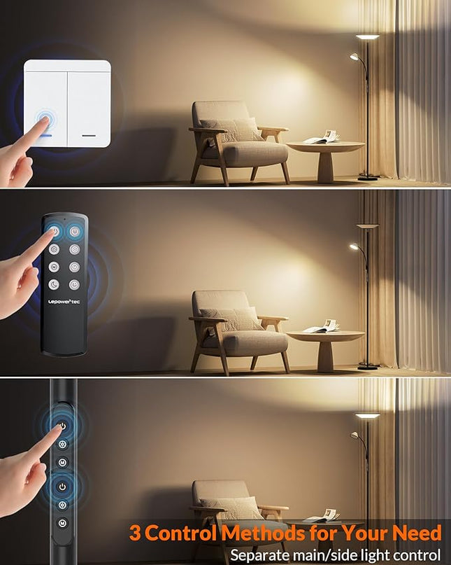 Floor Lamp for Living Room, Bright Standing Lamp with Wall Switch and Remote, 60 Lighting Effects Led Reading Lamp, Torchiere Floor Lamp for Bedroom, Office, Corner - LeafyLoom