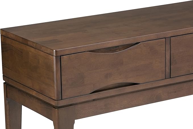 SIMPLIHOME Harper SOLID WOOD 54 inch Wide Mid Century Modern Console Sofa Entryway Table in Walnut Brown with Storage, 3 Drawers , for the Living Room, Entryway and Bedroom - LeafyLoom