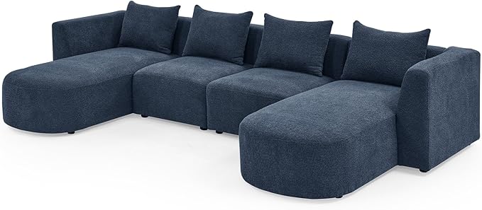 117" U-Shape Sectional Single Seats and Two Chaises, Modular Sofa, DIY Combination, Loop Yarn Fabric for Living Room, Apartment, 117inch, Blue - LeafyLoom