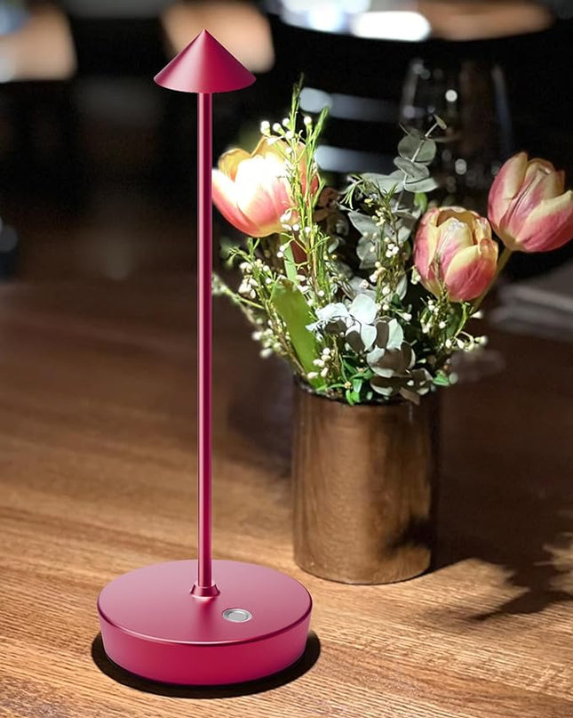 Cordless Table Lamps Rechargeable, 6000mAh Battery Operated LED Desk Lamp Outdoor Waterproof Portable Touch Dimmable Table Night Light for Patio Restaurant Dining Home Set of 2 Red - LeafyLoom