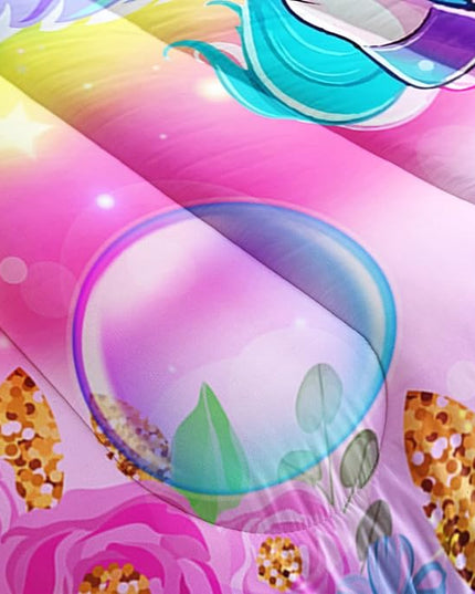 Kid Unicorn Comforter Set Full Size 3Pcs Butterfly Rainbow Flower Star Pattern Quilt Bedding Set for Boys Girls with 1 Comforter and 2 Pillowcases - LeafyLoom