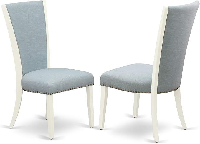 East West Furniture Norfolk 5 Piece Set Includes a Rectangle Dining Room Table with Butterfly Leaf and 4 Baby Blue Linen Fabric Parsons Chairs, 32x54 Inch, NFVE5-WHI-15 - LeafyLoom
