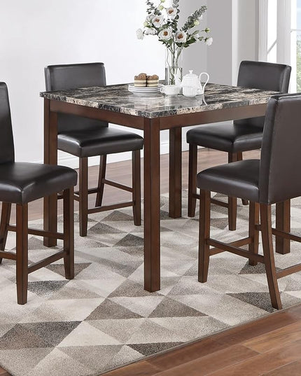 NicBex 5 Piece Dining Table Set Kitchen Table with Bench 5pc Counter Height Dining Set Kitchen Dinette Faux Marble Top Table and 4X High Chairs Faux Leather Cushions Seats, Espresso - LeafyLoom