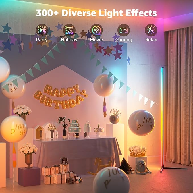 bedee LED Corner Floor Lamp: 65" RGB 16 Million Color Changing Floor Lamp with Music Sync, Modern Standing Mood Light with App & Remote Control, DIY Mode & Timing for Living Room Gaming Room Bedroom - LeafyLoom