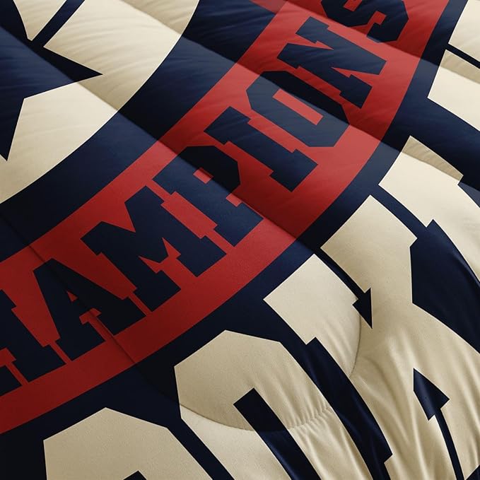 Datura home Football Comforter Sets for Boys Kids,Red Blue Theme Beige Football Championship,Duvet 3Pcs in Quilt Sets with 1 Comforter and 2 Pillowcases All Season(Red Full) - LeafyLoom