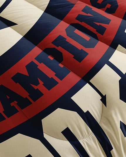 Datura home Football Comforter Sets for Boys Kids,Red Blue Theme Beige Football Championship,Duvet 3Pcs in Quilt Sets with 1 Comforter and 2 Pillowcases All Season(Red Twin) - LeafyLoom