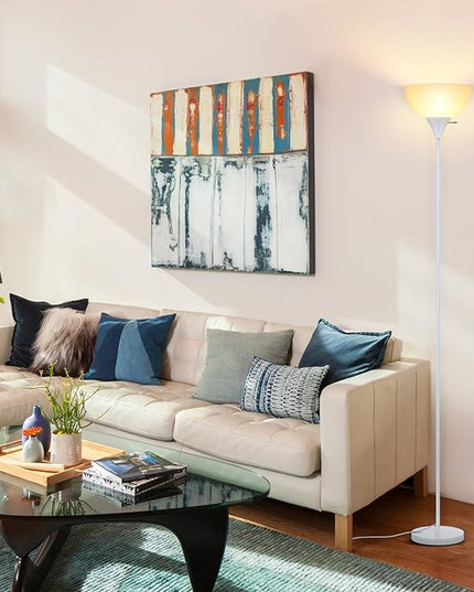 Floor Lamp, LED Standing Lamps with White Plastic Shade, White Modern Torchiere Floor Lamp, Tall Lamps for Living Room Dorm Bedroom, Rotary Switch, E26 Base, Bulb not Included, White - LeafyLoom