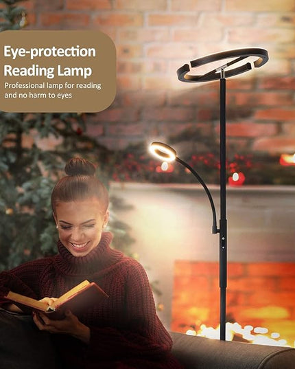 FIMEI Split Floor Lamp with Reading Light, Modern Bright LED Rotatable Standing Lamp with Stepless Dimming and 3000K-6000K Color for Living Room Bedroom Office, Touch and Remote Control, Black - LeafyLoom
