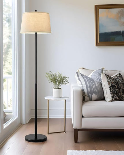 Oneach 61.75" Modern Floor Lamp for Living Room Industrial Floor Lamps Rotary Switch Standing Lamp Tall Pole Reading Lamp for Bedroom Study Room Office with White Bamboo Linen Lamp Shade - LeafyLoom
