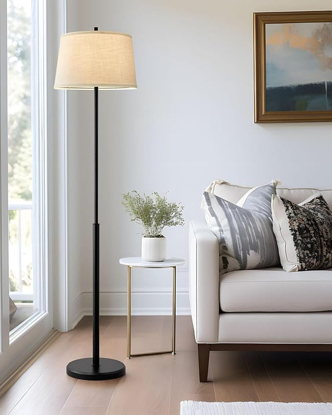 Oneach 61.75" Modern Floor Lamp for Living Room Industrial Floor Lamps Rotary Switch Standing Lamp Tall Pole Reading Lamp for Bedroom Study Room Office with White Bamboo Linen Lamp Shade - LeafyLoom