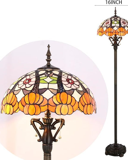 Tiffany Floor Lamp Stained Glass Standing Reading Lamp 16X16X66 Inches Antique Pole Corner Light for Bedroom Living Room Home Office (Yellow Flowers) - LeafyLoom