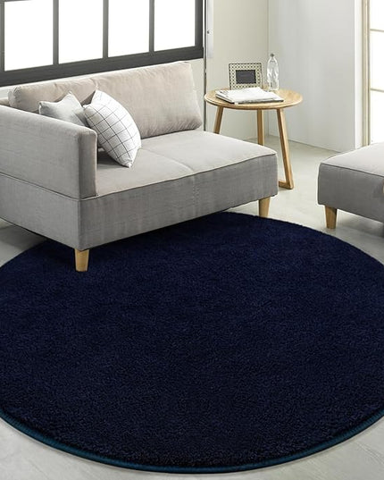 Round Area Rugs for Bedroom Living Room, 5x5 Navy Blue Super Soft Comfy Thickened Memory-Foam Indoor Circle Carpets, Modern Aesthetic Minimalist Carpet for Boys Girls Adults Nursery Home Décor - LeafyLoom