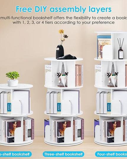 2024 New 4 Tier Rotating Bookshelf kids, Small Corner Bookshelf for Small Space, 360 Display Floor Standing Bookcase Storage Rack, Wood Narrow Book Shelf Organizer for Home Office,Bedroom, Living Room - LeafyLoom