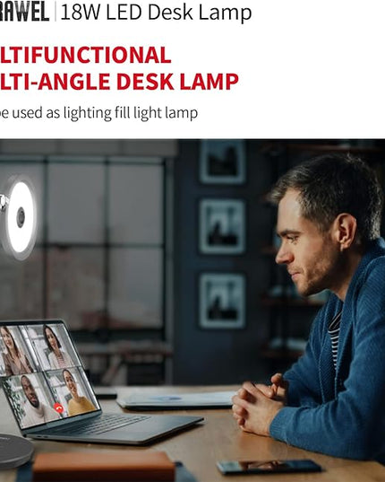 LED Desk Lamp for Home Office - Natural Eye-Caring Table Light, Adjustable Metal Swing Arm with 18W Dimmable Bright Reading Task Lampara Memory Function Black - LeafyLoom