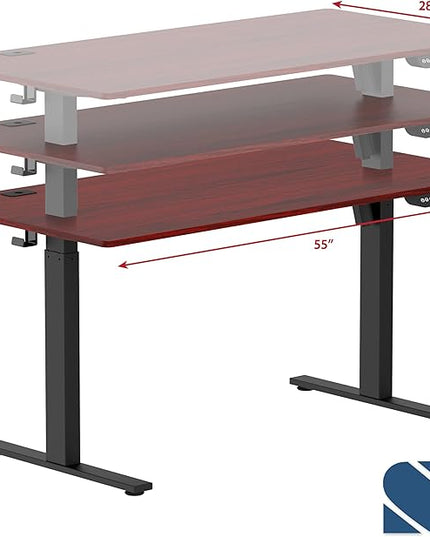 SHW 55-Inch Large Electric Height Adjustable Standing Desk, 55 x 28 Inches, Cherry - LeafyLoom