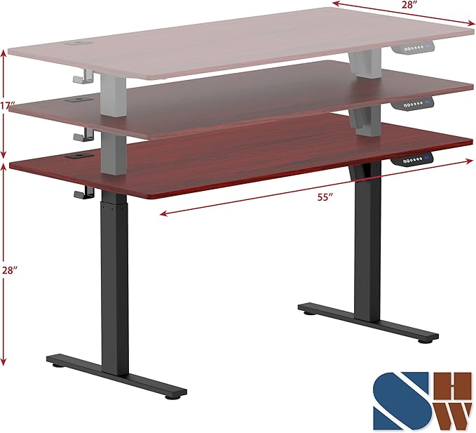 SHW 55-Inch Large Electric Height Adjustable Standing Desk, 55 x 28 Inches, Cherry - LeafyLoom