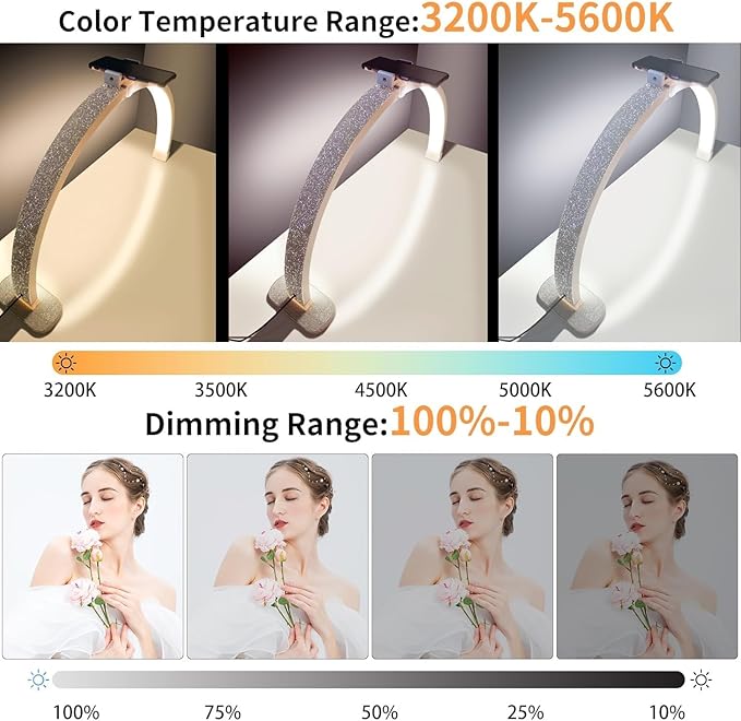 Half Moon Light for Nail Desk, 30'' Half Moon Lamp with Phone Holder, Large 40W Led Lash Light for Nails, Eyelash Extensions, Makeup, Tattoo, Spa, Desk Lamp for Nail Tech (White) - LeafyLoom