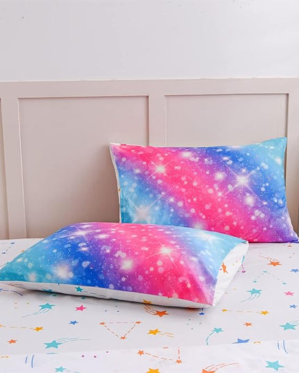 A Nice Night 6Pcs Gradient Glitter Bedding Set for Girls, Colorful Rainbow Galaxy Comforter Set, Ultra Soft Bedding Sets (Pink-Blue,Full 6Pcs) - LeafyLoom