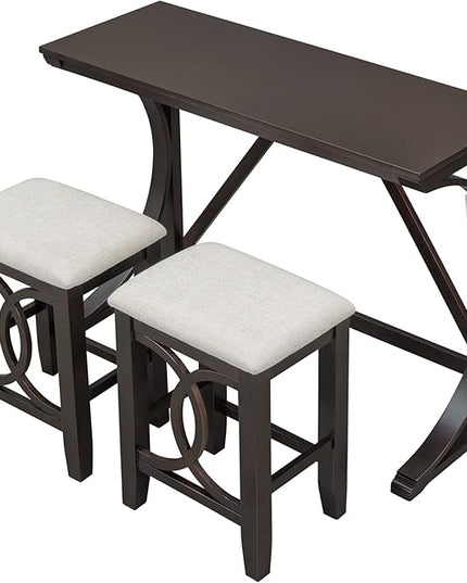 NicBex Kitchen Table for 2 Dining Table 3-Piece Counter Height Dining Table Set with USB Port and Upholstered Stools for Home, Kitchen, Dining Room, Wooden Frame, Espresso - LeafyLoom