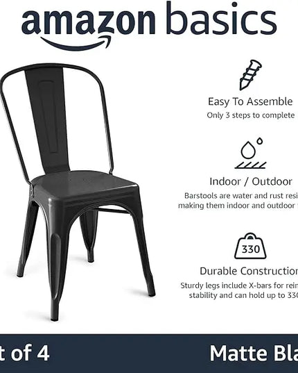Amazon Basics 33DC01S4-BK Chair, 4 Pack, 20.1"D x 17.1"W x 33.5"H, Matte Black - LeafyLoom