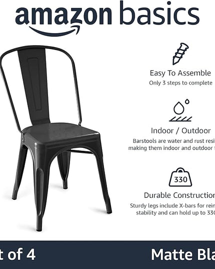Amazon Basics 33DC01S4-BK Chair, 4 Pack, 20.1"D x 17.1"W x 33.5"H, Matte Black - LeafyLoom