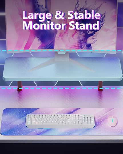 MOTPK White Gaming Desk L Shaped, Gamer Desk Gaming Table with Carbon Fiber Surface, Corner Computer Desk L Shape with Cup Holder & Headphone Hook, 51 Inch - LeafyLoom