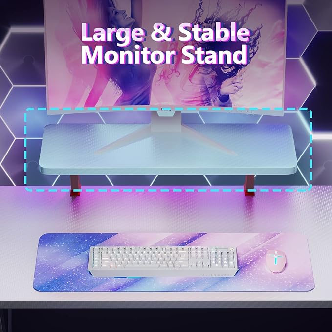 MOTPK White Gaming Desk L Shaped, Gamer Desk Gaming Table with Carbon Fiber Surface, Corner Computer Desk L Shape with Cup Holder & Headphone Hook, 51 Inch - LeafyLoom