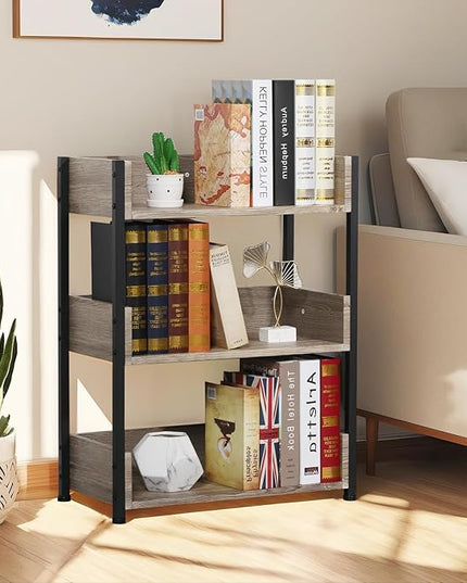 VECELO Bookshelf,Small Bookcase,3-Tier Storage Organizer,Industrial Shelving Unit for Home Office,Living Room,Dormitory,30" H,Brown - LeafyLoom