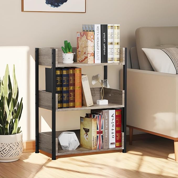 VECELO Bookshelf,Small Bookcase,3-Tier Storage Organizer,Industrial Shelving Unit for Home Office,Living Room,Dormitory,30" H,Brown - LeafyLoom