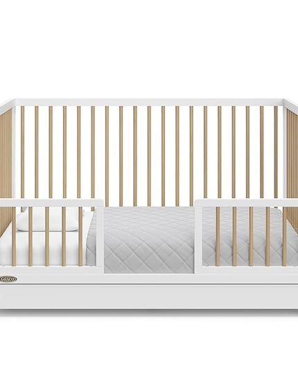Graco Teddi 5-in-1 Convertible Crib with Drawer (White with Driftwood) – GREENGUARD Gold Certified, Crib with Drawer Combo, Full-Size Nursery Storage Drawer, Converts to Toddler Bed - LeafyLoom