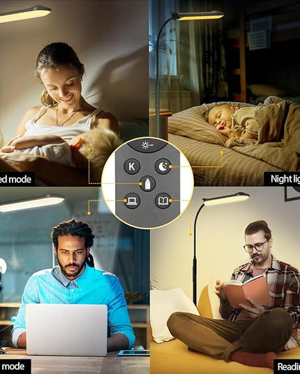 LED Floor Lamp, 18W Super Bright Floor Lamp for Living Room, Adjustable Stepless Colors & Brightness Gooseneck Standing Lamp, Eye Caring Reading Light with Remote& Touch Control for Bedroom Office - LeafyLoom