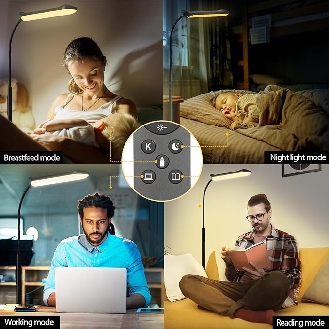 LED Floor Lamp, 18W Super Bright Floor Lamp for Living Room, Adjustable Stepless Colors & Brightness Gooseneck Standing Lamp, Eye Caring Reading Light with Remote& Touch Control for Bedroom Office - LeafyLoom