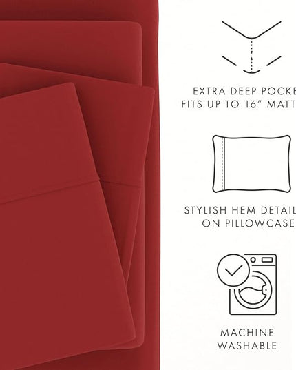 Linen Market Bed Sheets for Queen Size Bed (Burgundy) - Sleep Better Than Ever with These Soft and Cooling Queen Sheets - Deep Pocket Fits 16" Thick Beds - 4 Piece Queen Sheet Set - LeafyLoom