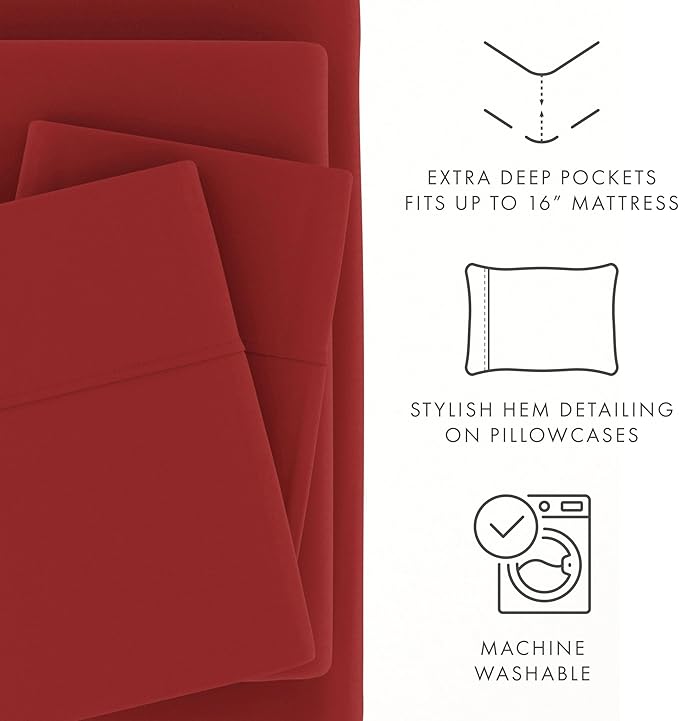 Linen Market Bed Sheets for Queen Size Bed (Burgundy) - Sleep Better Than Ever with These Soft and Cooling Queen Sheets - Deep Pocket Fits 16" Thick Beds - 4 Piece Queen Sheet Set - LeafyLoom
