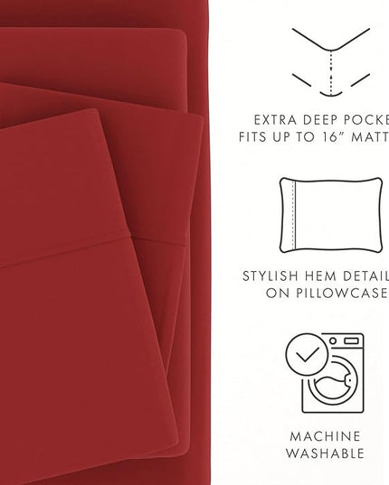 Linen Market Bed Sheets for Full Size Bed (Burgundy) - Sleep Better Than Ever with These Soft and Cooling Full Sheets - Deep Pocket Fits 16" Thick Beds - 4 Piece Full Sheet Set - LeafyLoom