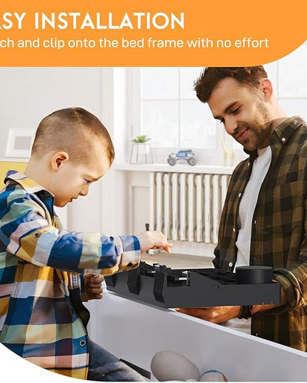 SPACELEAD Bedside Shelf for Bed – College Dorm Room Clip On Nightstand with Cup Holder & Cord Holder -Tray Table Caddy for Students – Bunk Bed Shelf for Organizer Top for Bedroom (Black，Plastic) - LeafyLoom