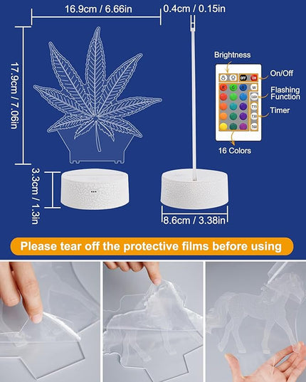 FULLOSUN Leaf Illusion Gift, Kids Leaf Illusion Night Light (with Remote Control), 3D Illumination Lights Boys Gift 16 Colors Changeable Kids Room Lighting Creative Decoration... (Leaf Illusion) - LeafyLoom