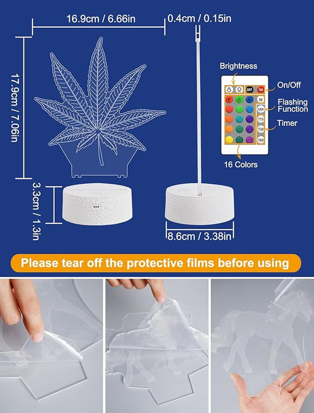 FULLOSUN Leaf Illusion Gift, Kids Leaf Illusion Night Light (with Remote Control), 3D Illumination Lights Boys Gift 16 Colors Changeable Kids Room Lighting Creative Decoration... (Leaf Illusion) - LeafyLoom