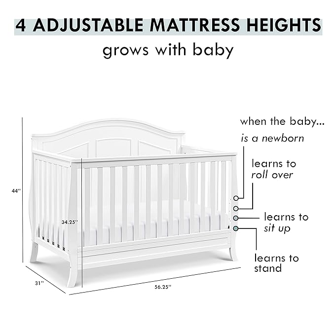 DaVinci Emmett 4-in-1 Convertible Crib in White, Greenguard Gold Certified - LeafyLoom