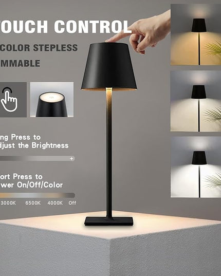 Cordless Table lamp, 5200mAh Battery Operated Lamp,3 Color Stepless Dimming Desk Lamp, IP54 Waterproof Outdoor Table Lamps for Restaurant/Bedroom/Bars/Party/Camping/Cafe Night Light (Black-1) - LeafyLoom