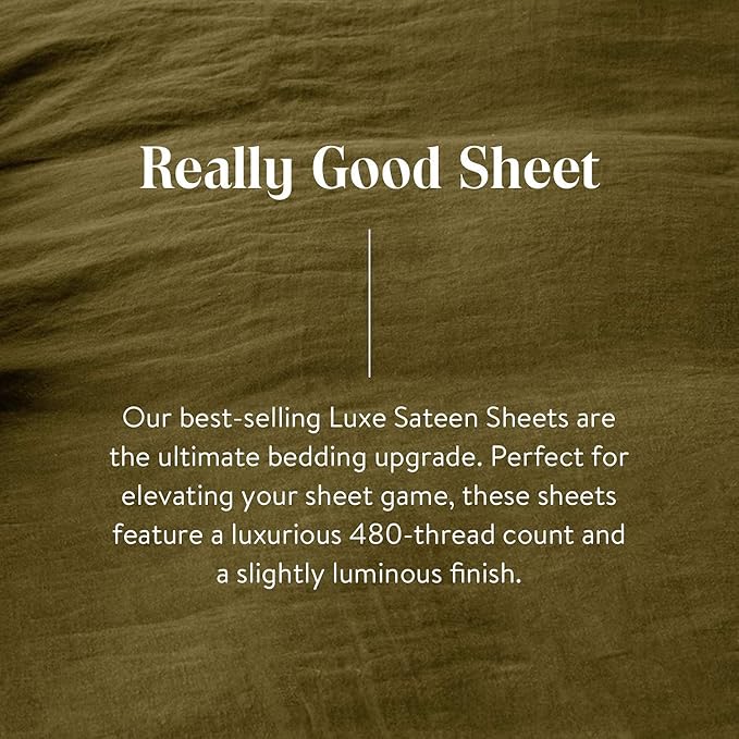 Brooklinen Luxury Sateen 4 Piece Sheet Set - 100% Cotton, California King Size in Window Pane - 1 Fitted Sheet, 1 Flat Sheet, 2 Pillowcases | Best Luxury Sheets - LeafyLoom