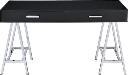 Acme Coleen 2-Drawer Metal Home Office Desk in Black and Chrome - LeafyLoom