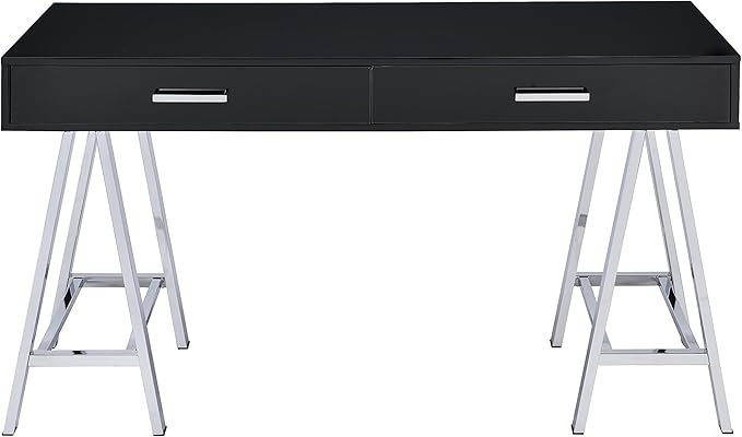 Acme Coleen 2-Drawer Metal Home Office Desk in Black and Chrome - LeafyLoom