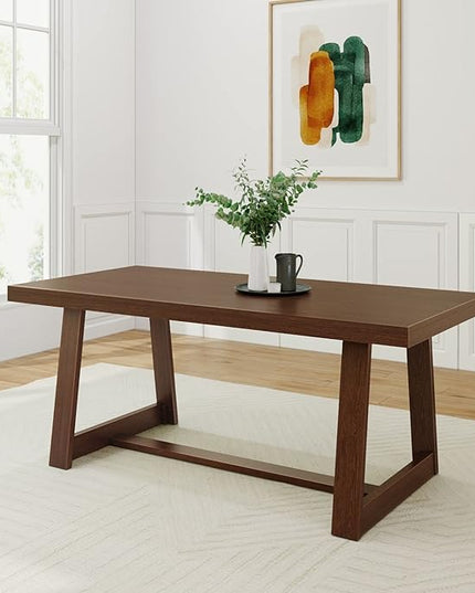 Plank+Beam 72 Inch Farmhouse Dining Table, Solid Wood Rustic Kitchen Table, Large Wooden Rectangular Dinner Table for Dining Room, Home Office, Living Room Furniture, Easy Assembly, Walnut Wirebrush - LeafyLoom