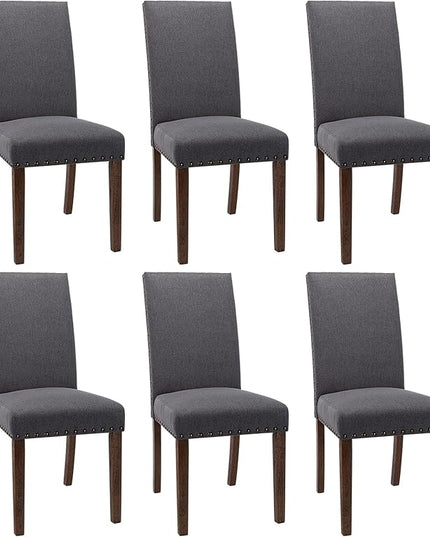COLAMY Modern Wood Dining Chairs Set of 6, Parsons Dining Chairs, 19 Inch Padded Dining Chairs with Nailed Trim for Kitchen Dining Living Room, Grey - LeafyLoom