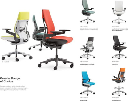 Steelcase Gesture Office Chair - White Elmosoft Leather, Low Seat Height, Wrapped Back, Dark on Dark Frame, Lumbar Support - LeafyLoom