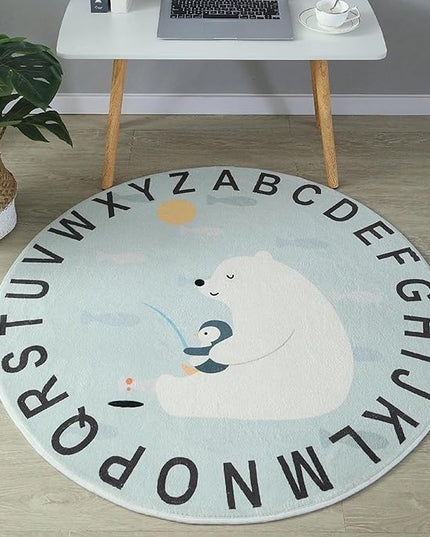 ABC Round Rug for Kids Warm and Soft Alphabet Nursery Animal Area Rugs Fun Rugs for Play Rooms Non-Slip Mats Crawling Mats Decorative Rugs for Bedrooms Living Rooms (Polar bear, 31in) - LeafyLoom