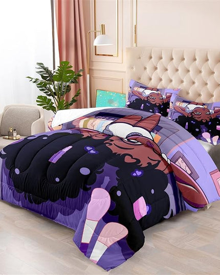 Black Girl Magic Comforter Set for Queen Bed Girls Queen Size Bedding Sets Purple African American Pattern Microfiber 3 Piece Quilt Set Gift for Black Women Girls, 1 Comforter + 2 Pillowcase - LeafyLoom