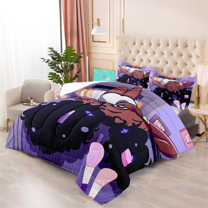 Black Girl Magic Comforter Set for Queen Bed Girls Queen Size Bedding Sets Purple African American Pattern Microfiber 3 Piece Quilt Set Gift for Black Women Girls, 1 Comforter + 2 Pillowcase - LeafyLoom