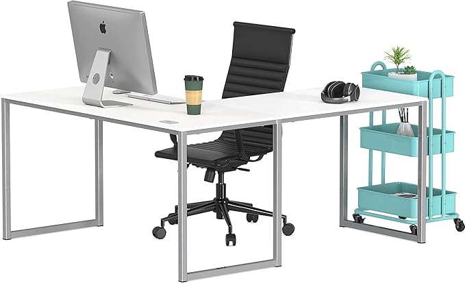 SHW Home Office 55-Inch Large L Shaped Corner Desk, 24" Deep, White - LeafyLoom